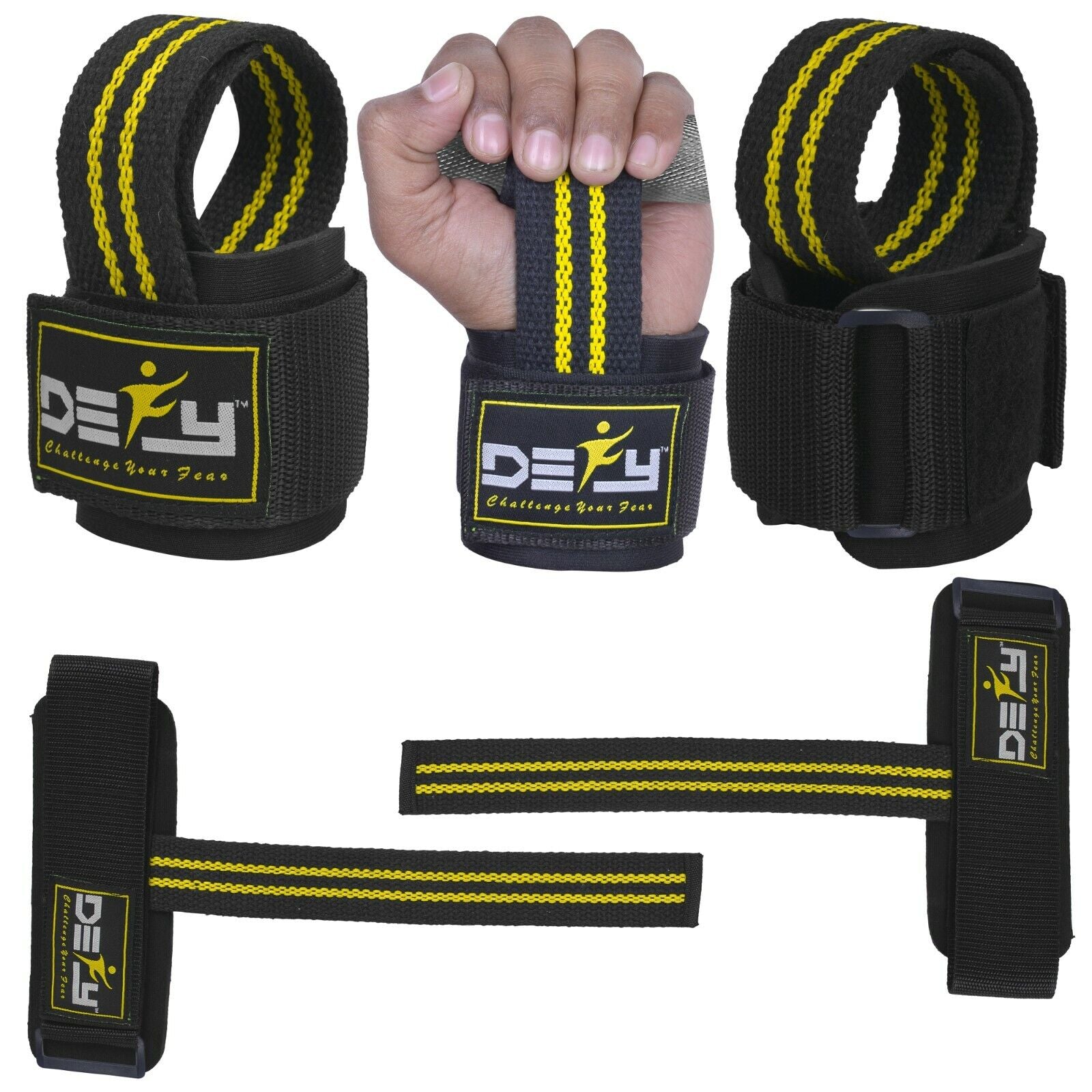 DEFY SPORTS™ Weight Lifting Gym Power Straps Grip Gloves Training Wrist Support